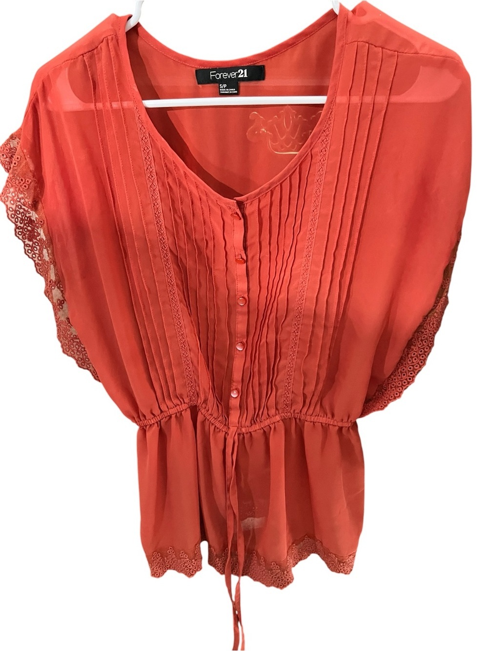 Forever 21 Coral Pintuck Button-Front Blouse